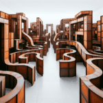 Un labirinto altissimo formato da pannelli sinuosi in acciaio corten all’interno di un museo minimale come le isntallazioni artistiche di Richard serra Conosciuto per le sue imponenti sculture in acciaio, Serra ha ridefinito il concetto di spazio pubblico attraverso le sue opere, influenzando generazioni di artisti e appassionati.